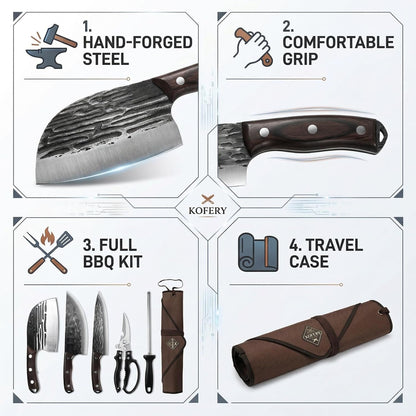 Damascus Butcher Knife Set for Pit Master & Brisket Carving | Full Tang Meat Cleaver, Grilling Tools, Smoking Meat Accessories, Outdoor Cooking, Portable Camping Case, Gifts for Men6