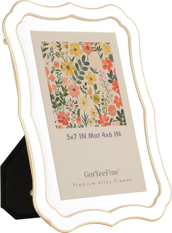 High-End Zinc Alloy 5X7'' White Picture Frame - Classic Vintage Scalloped Design with Enamel Finish & 4X6'' Premium Acid-Free White Mat, Luxury Velvet Back for Weddings & Home Decor1