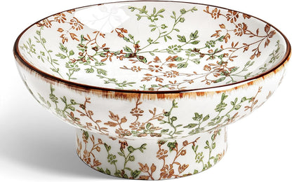 10" Ceramic Decorative Bowl, Key Bowl for Entryway, Handcrafted Sturdy Pedestal Bowl, French Country Fruit Bowl for Kitchen Counter, Centerpiece, Vine Green1