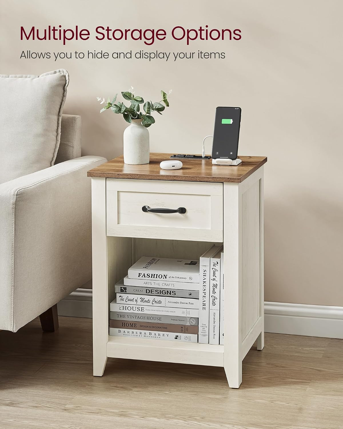 vasagle-farmhouse-nightstands-with-charging-station-1-drawer-set-of-2-bedside-table-side-table-with-open-compartment-for-bedroom-rustic-white-and-honey-brown-liry-collection-ulet859k41