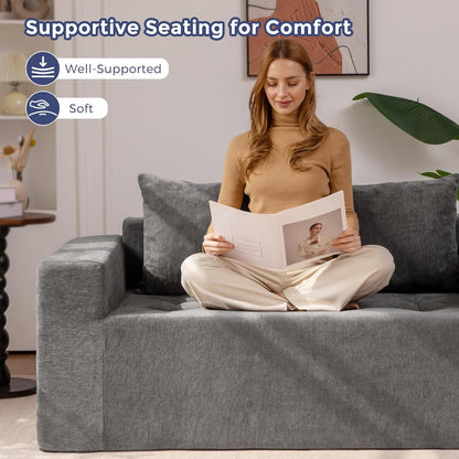 Modular Sofa Couch, 61" Loveseat Boneless Cloud Couch with Deep Seat, Chenille Upholstered Living Room Comfy Sofa Chair for Living Room, No Assembly Required, Light Grey6