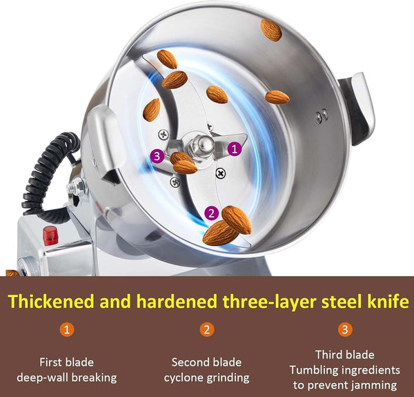 Electric Grain Mill Grinder 2000W Dry Material Grinding Machine 800G Stainless Steel Pulverizer 36000R/Min High-Speed Grain Mill 270° Swingable Superfine Powder for Home and Commercial 800G4