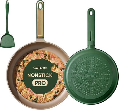 9.5'' and 11'' Nonstick Frying Pans Skillet, Nonstick Fry Pan Egg Pan Omelet Pans,Healthy & PFOA Free, Induction-Compatible, Dishwasher Safe & Includes Silicone Spatula，Green1