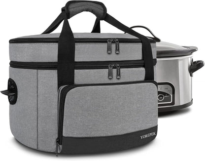 2 Layer Slow Cooker Carrier, Compatible with 6, 7, 8 Quart Crockpot | Insulated Large Slow Cooker Travel Bag with Bottom Pad Lid Fasten Straps, for Family Gathering Potluck, Gift for Women1