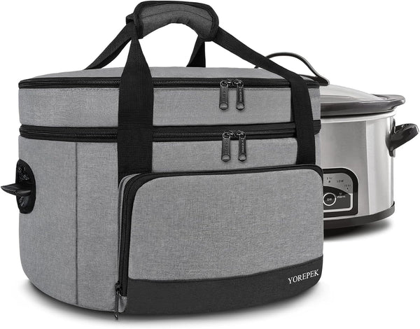 2 Layer Slow Cooker Carrier, Compatible with 6, 7, 8 Quart Crockpot | Insulated Large Slow Cooker Travel Bag with Bottom Pad Lid Fasten Straps, for Family Gathering Potluck, Gift for Women1