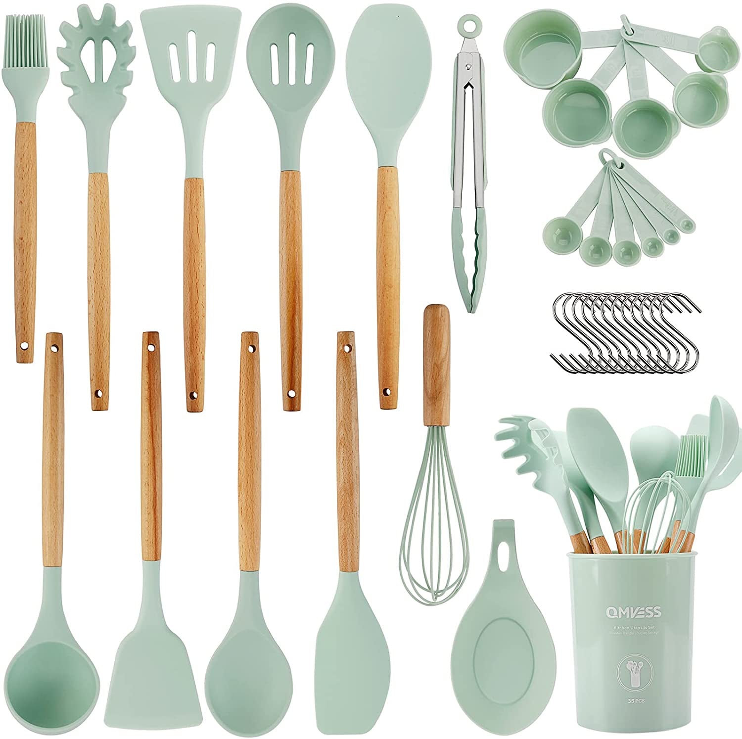 silicone-kitchen-utensils-set-35-pcs-non-stick-cooking-utensils-set-sturdy-insulation-wooden-handle-kitchen-accessories-for-cooking-with-spatula-set-and-spoons-set-gadgets-light-green