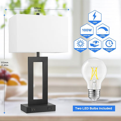 22" Table Lamp Set of 2, Modern Touch Control Lamp with 2 USB Ports3