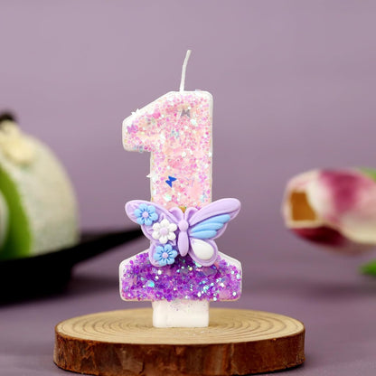 Birthday Number Candles Pink and Purple Butterfly Birthday Candles for Cake Glitter Number 1 Candle Cake Topper with Sequins for Girls and Women Anniversary Celebrations Supplies2