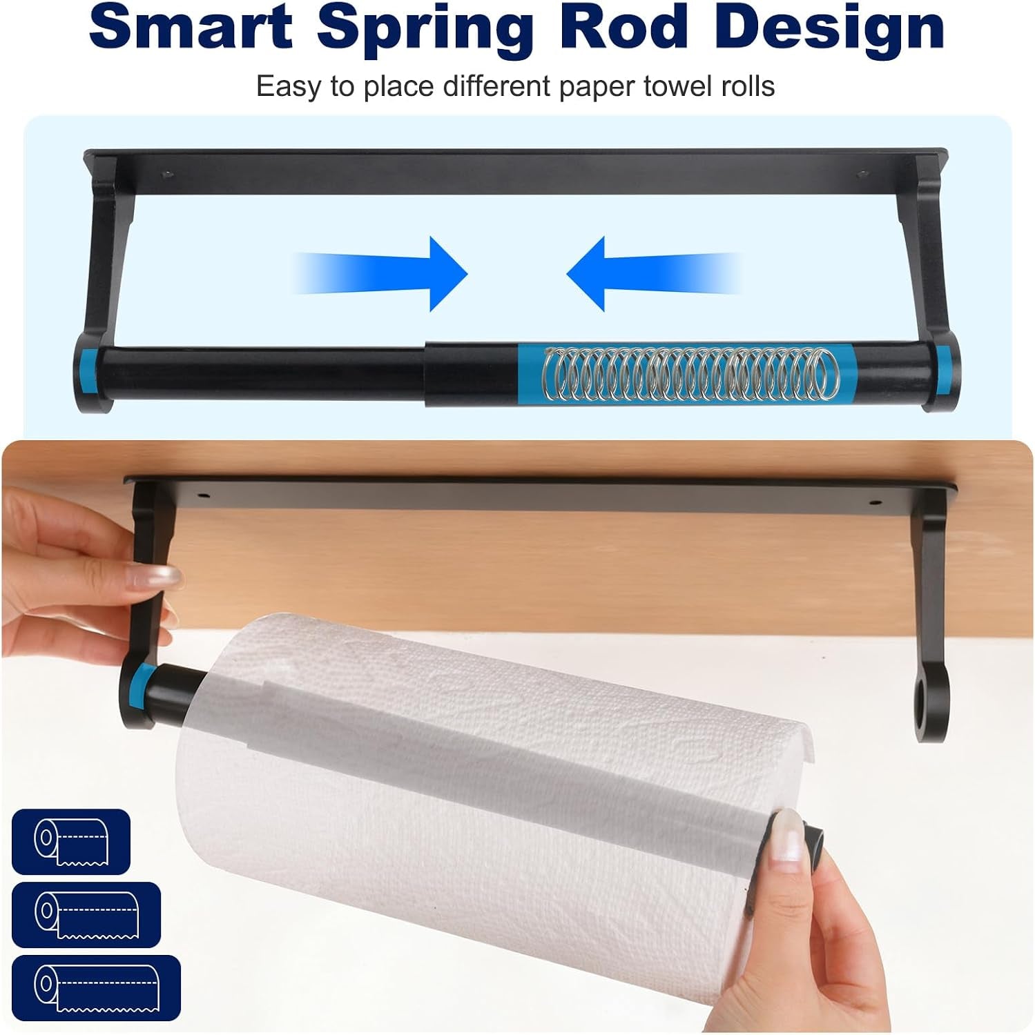 black-paper-towel-holder-under-cabinet-adhesive-paper-towel-holder-wall-mount-toilet-roll-holders-rack-for-kitchen-bathroom-garage-counter-anti-drop-upgraded-telescopic-rod-design-roll