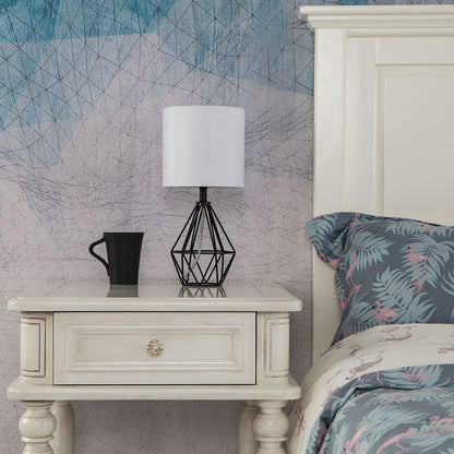 Black Bedside Table Lamp,Small Nightstand Lamp for Bedroom,Modern Desk Lamp with TC Fabric Shade Geometric Metal Base for Living Room Study Office Farmhouse3