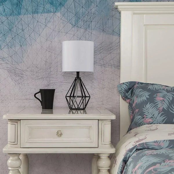 Black Bedside Table Lamp,Small Nightstand Lamp for Bedroom,Modern Desk Lamp with TC Fabric Shade Geometric Metal Base for Living Room Study Office Farmhouse3