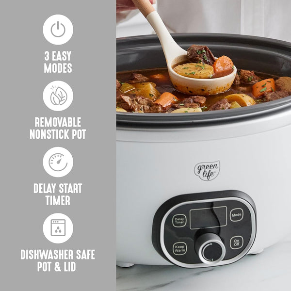 6QT Ceramic Nonstick Slow Cooker, Cooktop/Oven Safe, White | Pfas-Free Nonstick Removeable Inner Pot, Dishwasher Safe Components, Programmable, Keep Warm, Delay Timer, Family Sized7