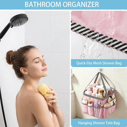 Mesh Shower Caddy Portable for College Dorm Room Essentials, 9 Pocket Large Capacity Waterproof Hanging Toiletry Tote with 2 Handles, Pink Bathroom Organizer for Swimming, Gym, Camp, Beach, Travel6