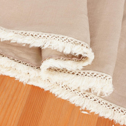 100% Pure Linen Tablecloth with Tassel, Boho Farmhouse Decor Natural Table Cloth for Rectangle Squaretables for Party, Picnic, Kitchen and Dining Room (Khaki, 53 X 53 Inches)6