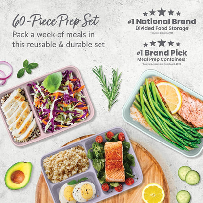 Bentgo Prep Meal Prep Kit, 1, 2 & 3-Compartment Containers, 60 Piece Set2