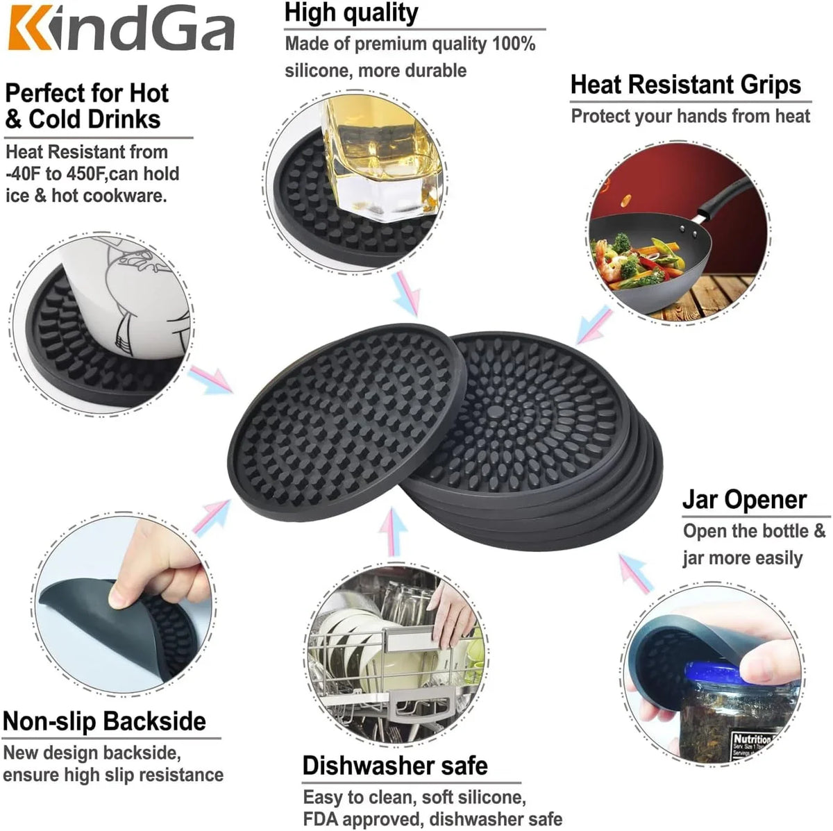 silicone-coasters-for-drinks-absorbent-rubber-coaster-set-of-8-black-large-drink-coasters-4-3-in-oval-deep-bottle-cup-coaster-outdoor-coasters-for-patio-table-desk-bar-non-slip-coasters