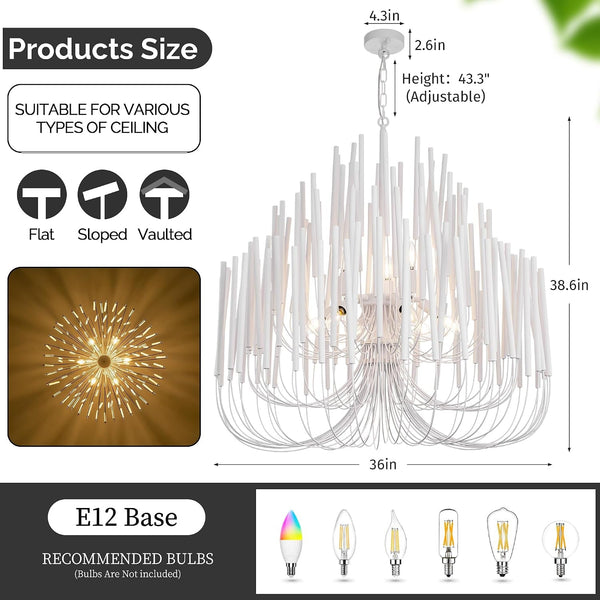 Modern Farmhouse Chandelier for Dining Room 36", Large Vintage White Wood Chandeliers Light for Living Room, Rustic Pendant Lighting Fixture Ceiling Hanging for Foyer Bedroom Entryway3