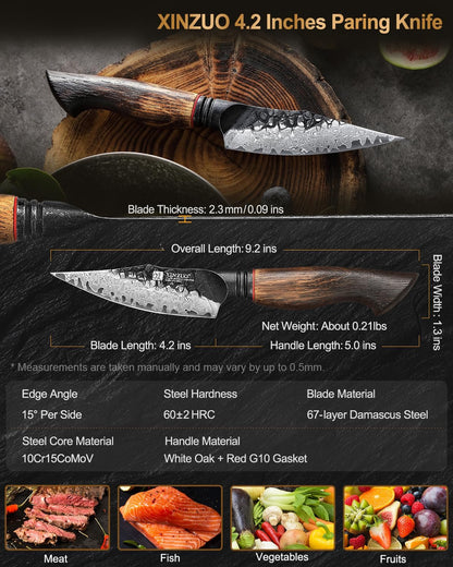 Kitchen Paring Knife 4.2 Inch,Razor Sharp Hand Forged Damascus Steel Small Kitchen Knife for Peeling Coring Fruit with Ergonomic Handle6