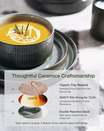 Star Stoneware Dinnerware Set, Reactive Glaze Plates & Bowls for 45