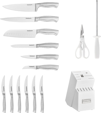 Professional Block Knife Set, 15Pc Cutlery Knife Set with Steel Blades for Precise Cutting, Lightweight, Stainless Steel Durable & Dishwasher Safe, White4