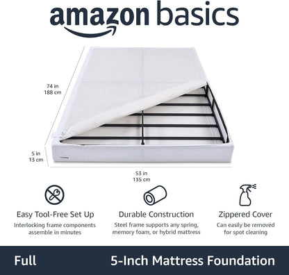 Smart Box Spring Bed Base, 5-Inch Height Mattress Foundation, Tool-Free Easy Assembly, Metal Support, Full, 74" X 53"2