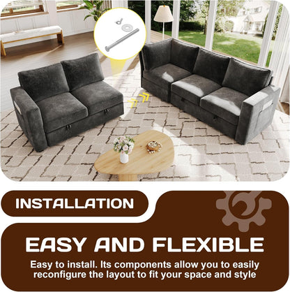 Sectional Sleeper Sofa, Pull Out Couch with Storage,Dark Gray,5 Seat8