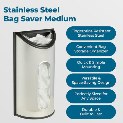 Stainless Steel Plastic Bag Saver & Trash Bag Dispenser, Wall-Mounted Plastic Bag Organizer for Kitchen, Pantry, Garage, Durable Stainless Steel Storage for Grocery Bags and Space-Saving3