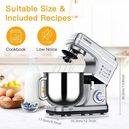 7.5QT Stand Mixer, 10-Speed Tilt-Head Electric Food Mixer with Stainless Steel Bowl, 660W Motor, Dough Hook, Whisk & Beater, Compact Design for Home Baking,Silver2