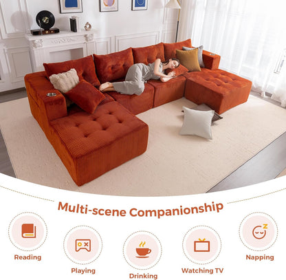 Boneless Couch, 129.5-Inch U-Shaped Cloud Couch, 2 Ottomans9