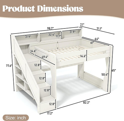 Queen Loft Bed with Storage Stairs and Charging Station, Beige2