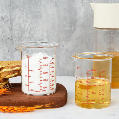 Glass Measuring Cup 8OZ/250ML/1 CUP High Borosilicate Heat Resistant Glass Measuring Cup with Clear Markings (Oz, Cup, Ml) Liquid Measuring Cup with Spout (250Ml)6