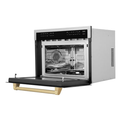 ZLINE Autograph Edition 24 In. 1.6 Cu Ft. Built-In Convection Microwave Oven in Satin Stainless Steel with Champagne Bronze Accents (MWOZ-24-SS-CB)4