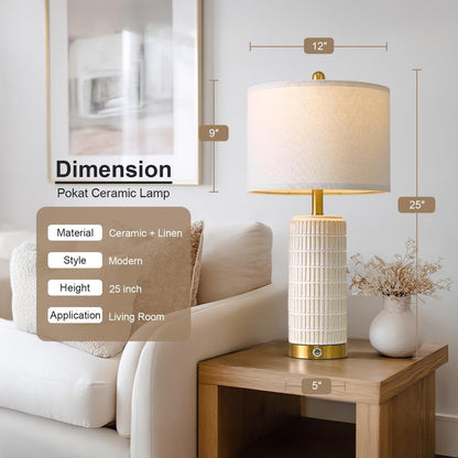 Touch Bedside Table Lamps with 2 USB for Bedroom Living Room, 25'' | Nightstand Lamps Set of 2, 3 Way Dimmable with 2 Bulbs, Durable White Ceramic, Farmhouse & Modern Style for Side Table7