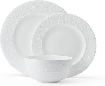 Claire Floral Bone China Lightweight Chip Resistant 12 Piece Dinnerware Set, Service for 4, White2