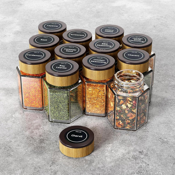 Set of 12 Magnetic Glass Spice Tins with 180 Seasoning Label Stickers7
