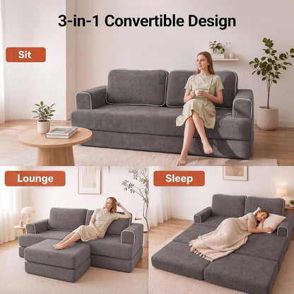 71" Futon Sofa Bed, Boneless Convertible L-Shaped Couch, Darkgrey4