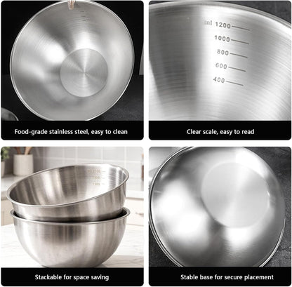 Stainless Steel Mixing Bowls Set of 2, 2.22 Qt with Measurement Marks, Dishwasher Safe, Stackable, for Baking, Salad, and Meal Prep4