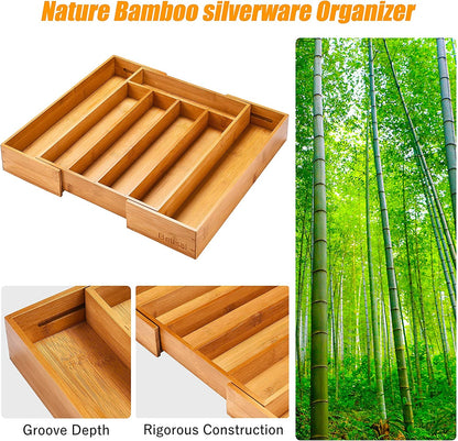 Silverware Organizer Kitchen Drawer Organizer Expandable Bamboo Utensil Holder Cutlery Tray for Kitchen Utensil and Flatware Bedroom Office5