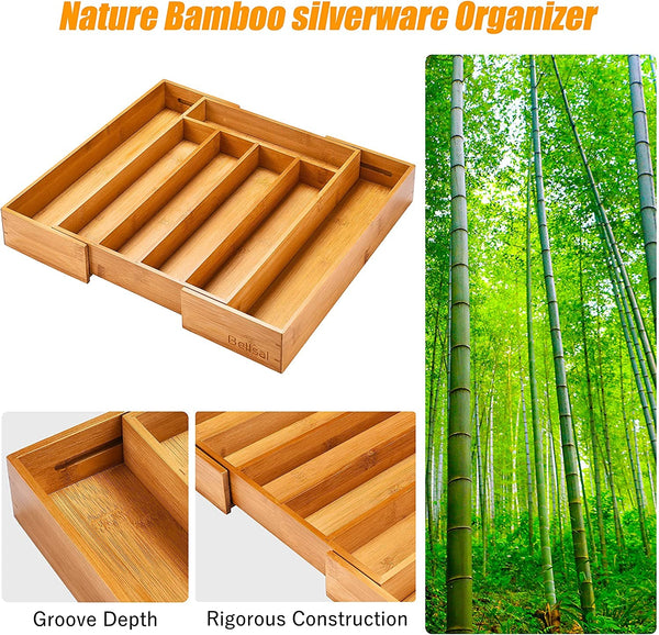Silverware Organizer Kitchen Drawer Organizer Expandable Bamboo Utensil Holder Cutlery Tray for Kitchen Utensil and Flatware Bedroom Office5