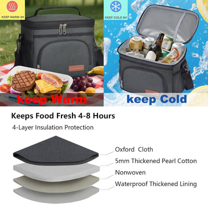 Insulated Lunch Bag for Women/Men - Reusable Lunch Box for Office Picnic Hiking Beach - Leakproof Cooler Tote Bag Organizer with Adjustable Shoulder Strap for Adults - Black2