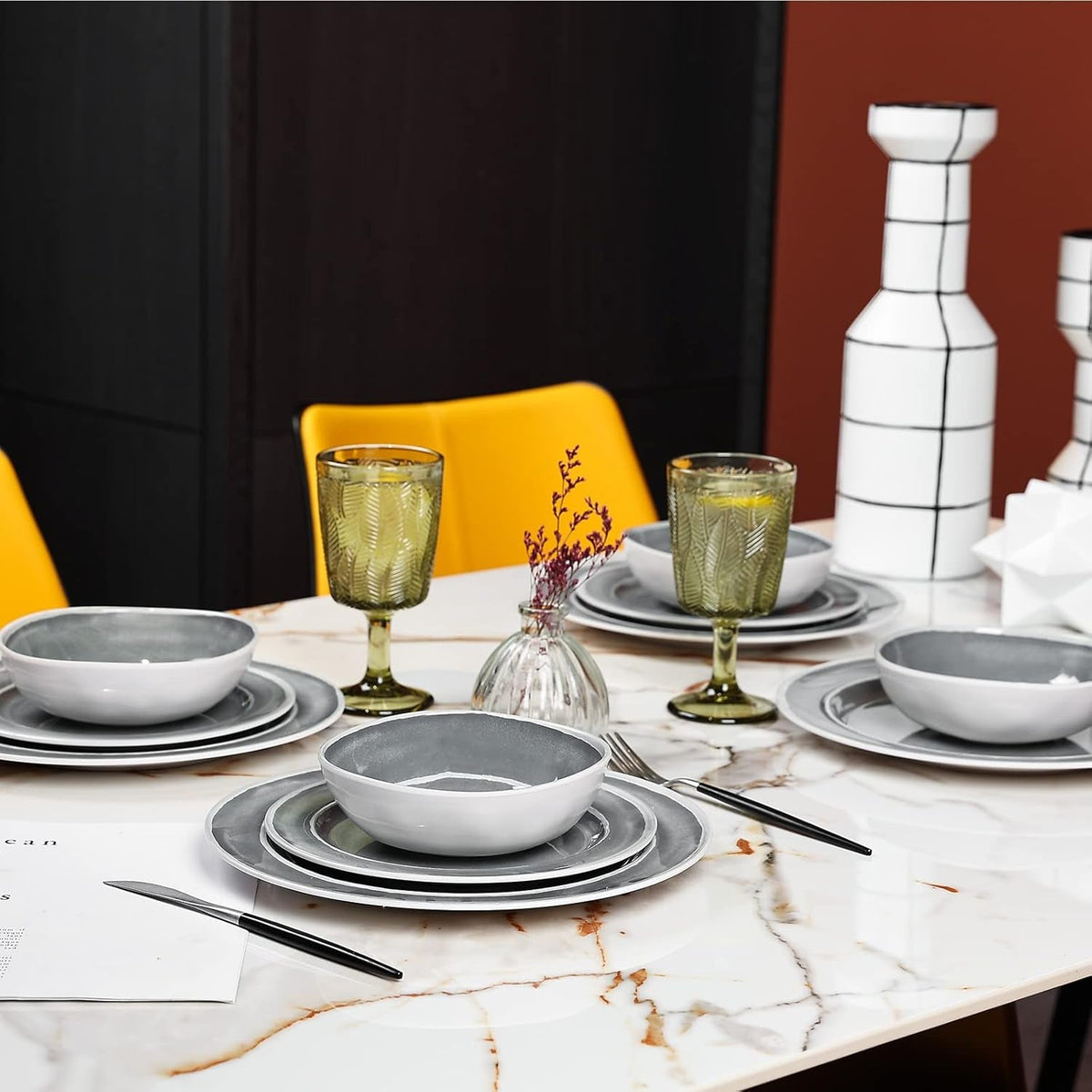 melamine-dinnerware-set-12pcs-dishes-dinnerware-set-for-4-indoor-and-outdoor-use-dishwasher-safe-break-resistant-lightweight-gray