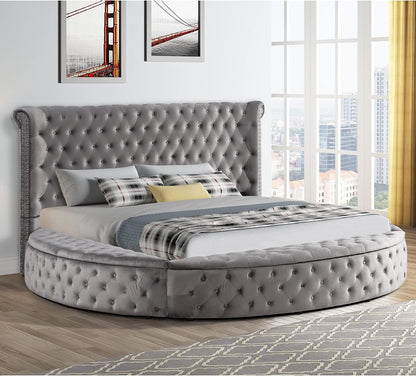 YY138 Lexi round Velour Platform Bed, Grey Cal. King2