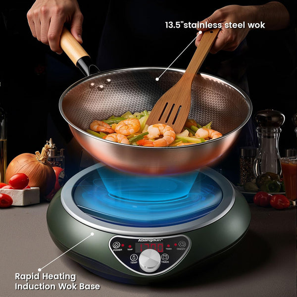 1700W 120V Concave Induction Wok Cooktop, Electric Wok Burner | Non-Pulse Heating with 9.25-Inch Coil Supports Round-Bottom Woks and Flat-Bottom Pans for Stir Fry, Soup, Noodles, Hot Pot.3