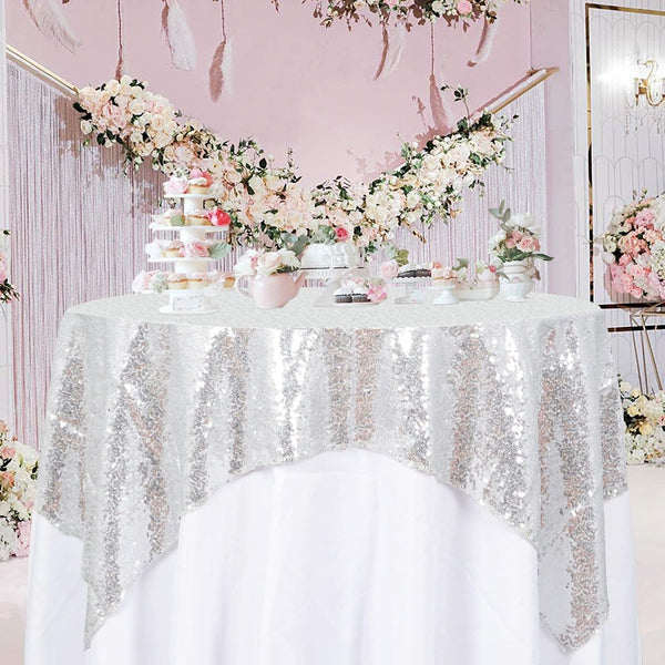 Sequin Tablecloth Silver 72''X72'' Square Glitter Table Cover Silver Table Cloths for Parties Wedding Tablecover Event Decor Sparkley Tablecloth Kitchen Linen2