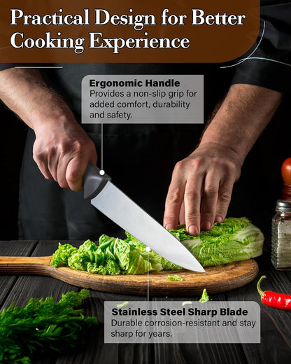 Professional 8 Inch Chef'S Knife Multi-Purpose, Straight Edge High Carbon Stainless Steel Sharp Kitchen Knife, Ergonomic Handle, Black5