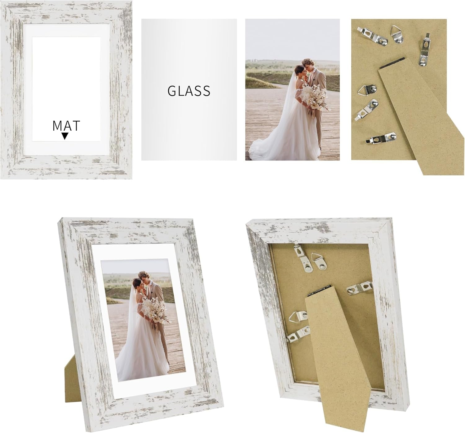 5x7-picture-frame-set-of-2-made-of-real-glass-and-distressed-white-wooden-frame-display-pictures-4x6-with-mat-or-5x7-without-mat-5-by-7-photo-frame-for-wall-or-tabletop-display