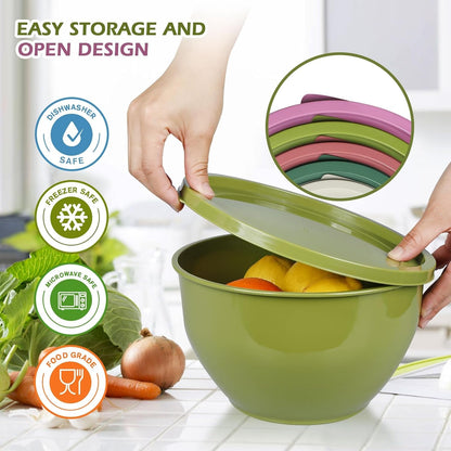 Plastic Mixing Bowls with Lids Set for Kitchen, 5 Set Nesting Bowls for Mixing, Baking, Prepping, Cooking and Serving Food, Mixing Bowls Dishwasher, Microwave Safe3
