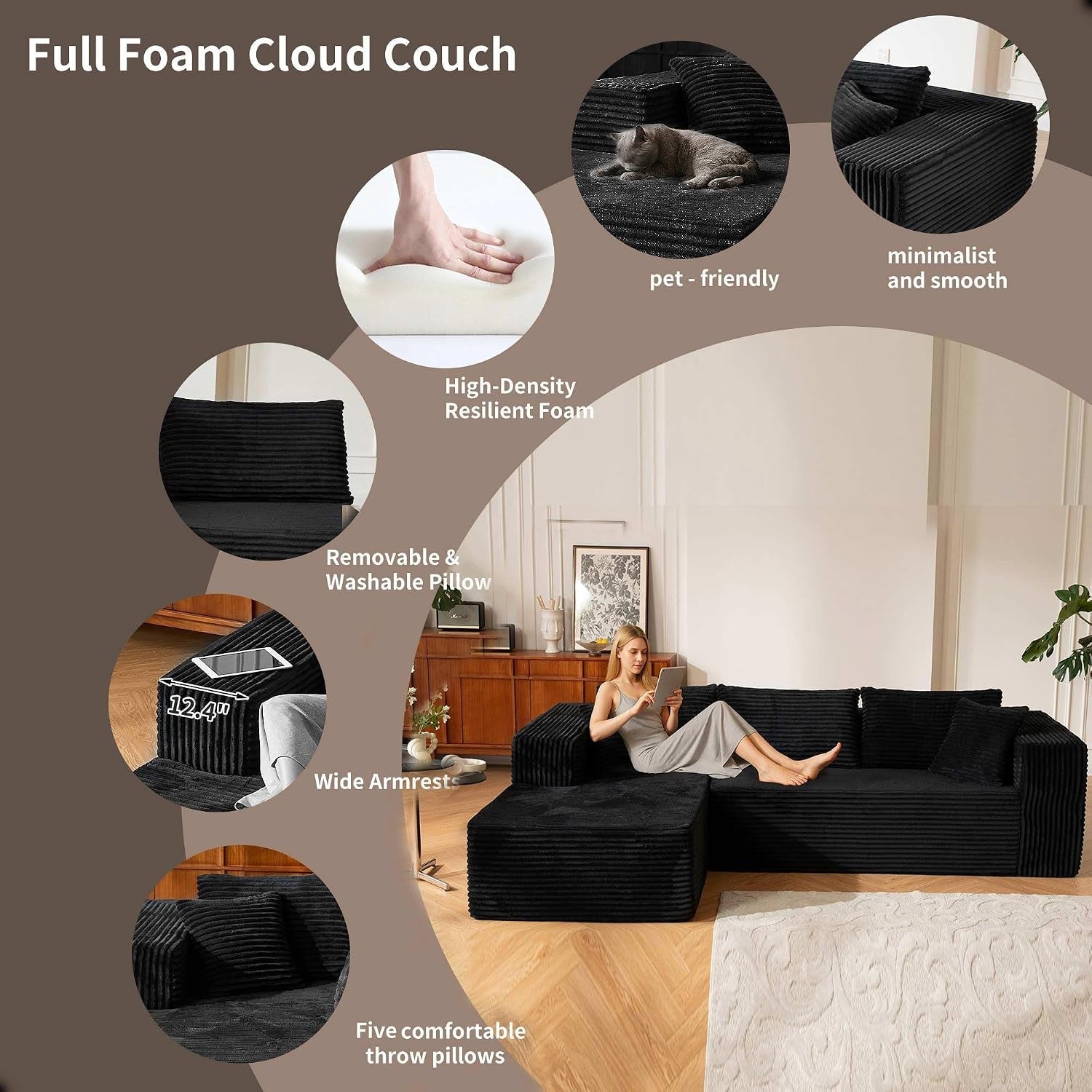110-no-assembly-compression-boneless-in-a-box-cloud-sectional-couches-for-living-room-l-shape-couch-sleeper-sofa-modern-modular-corduroy-reclining-comfy-fluffy-memory-foam-furniture-for-home-black