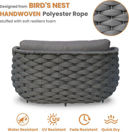 Patio Loveseat with Table: Aluminum Hand Woven Rope 2 Piece Patio Furniture Set - Cushioned Outdoor Seating Set - Modern Metal Lounge Set Assembled for Porch Balcony Deck Garden Hotel, Dark Grey4