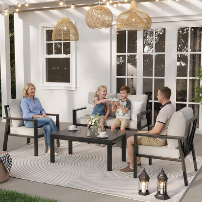 4-Piece Aluminum Outdoor Patio Furniture Sets All-Weather Patio Conversation Set Sectional Sofa with Coffee Table & Cushions with Removable Covers for for Deck Backyard Garden Poolside Balcony Porch6